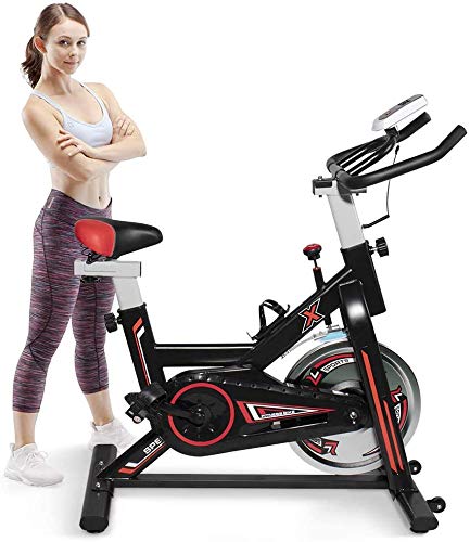 Hooseng Exercise Bike Indoor Cycling Stationary Bikes Cardio Workout Machine Upright Bike Belt Drive Adjustable Resistance Levels with LCD Digital Monitor for Home Gym Lose Weight, Black
