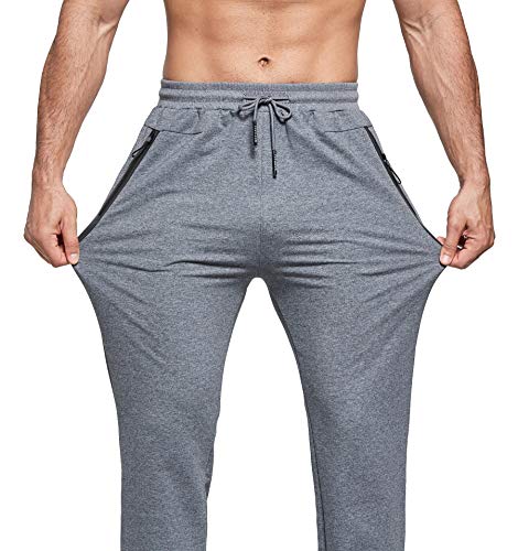 ZOXOZ Tracksuit Bottoms Mens Joggers Slim Fit Cotton Jogging Bottoms Mens Gym Sports Trousers Zip Pockets Sweatpants Dark Grey S