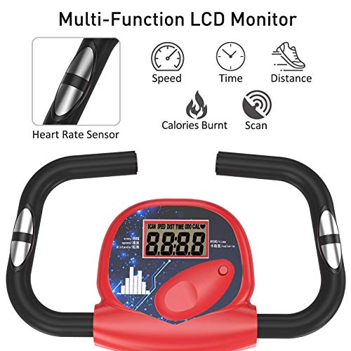 HOMCOM Magnetic Resistance Exercise Bike Foldable w/LCD Monitor Adjustable Seat Heart Rate Monitors Food Straps Foot Pads Home Office Fitness Training Workout - Red