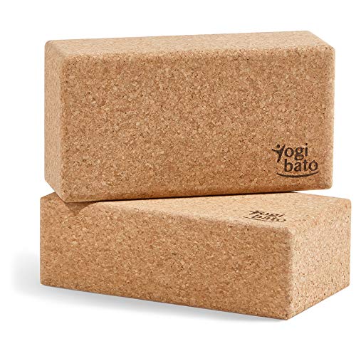 Yogibato Yoga Block Cork made in Portugal & E-Book with Exercises | Yoga Brick 2 pcs | Natural Cork Brick for Pilates, Fitness and Exercise - Yoga Block 100% Natural Cork