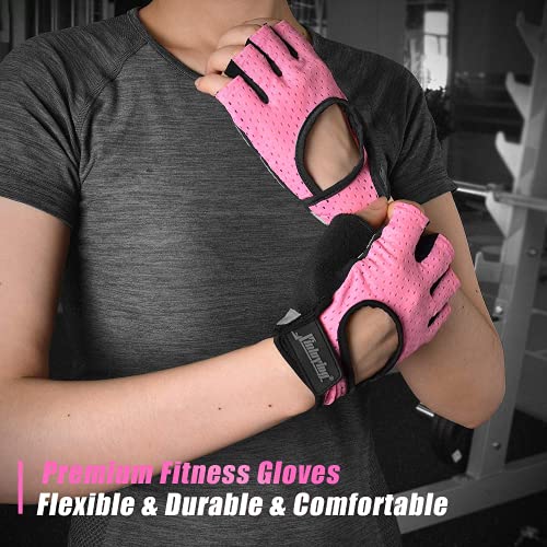 Fitself Gym Gloves Non-Slip Weight Lifting Gloves Men Women Breathable Workout Training Fitness Gloves for Crossfit Powerlifting Bodybuilding Cycling Pink Medium