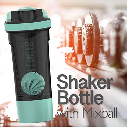 Artoid Mode 720ml Inspirational Sports Fitness Workout Protein Shaker Bottle with Twist and Lock Protein Box Storage, Dual Mixing Technology with Shaker Balls & Mixing Grids - BPA Free