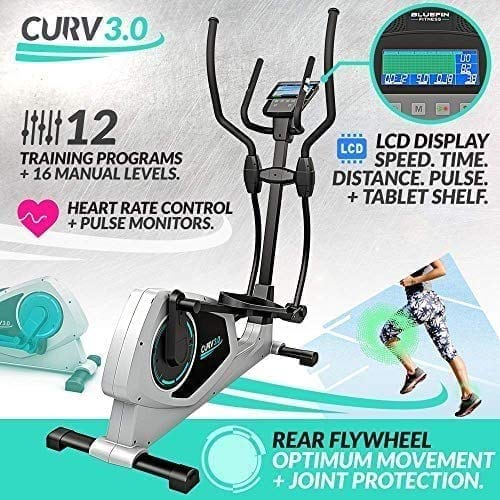 Bluefin Fitness CURV 3.0 Elliptical Cross Trainer | Home Gym | Exercise Step Machine | Air Walker | Long-Stride | Kinomap | Live Video Streaming | Video Coaching & Training | Black & Grey Silver - Gym Store | Gym Equipment | Home Gym Equipment | Gym Clothing
