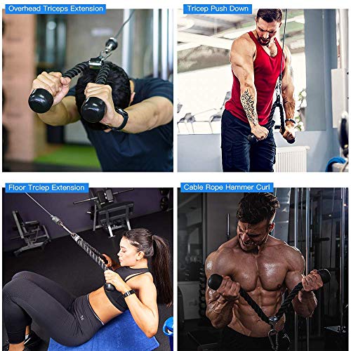 Fitness Pulley Cable System, Pulley System Gym, 2.0M Bicep Tricep Trainer Arm Twisted Pull Down Rope with Handles and Loading Pin, Bodybuilding Gym Home Exercise Workout Accessories (1.8M)