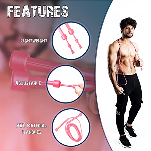 Muza Skipping rope adult for Home Exercise & Body Fitness men, women and kids | speed jumping rope with non slip handle | Adjustable skipping rope for Fitness , Crossfit and MMA (Pink)