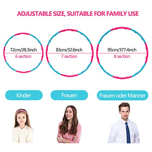 HOWIN Weighted Hula Hoop, Weighted Hula-Hoops for Adult,Hoola Hoop Adjustable width 48-88cm (26.8-34.6in),8 Sections,1 Kg (2.2lbs),Gift for Exercised Women Lose Weight and Fitness