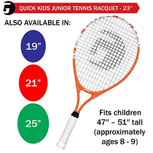 Gamma Sports Junior Tennis Racquet: Quick Kids 23 Inch Tennis Racket - Prestrung Youth Tennis Racquets for Boys and Girls - 93 Inch Head Size - Orange
