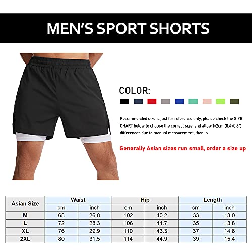 Lixada Running Shorts Mens 2 in 1 Sport Shorts with Towel Loop Zip Pocket Quick Dry Elastic Waist Short Pants for Gym Workout Basketball Running