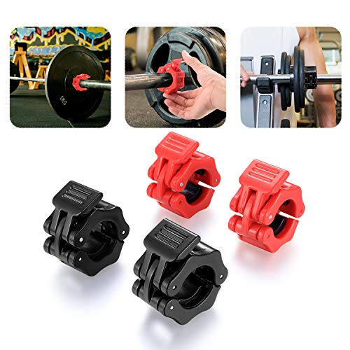 4PCS 1in/2.5cm Barbell Clips, Non-Slip Quick Release Barbell Collars, with clip Lock Barbell Clip for Fitness Weightlifting Training（Red&Black）