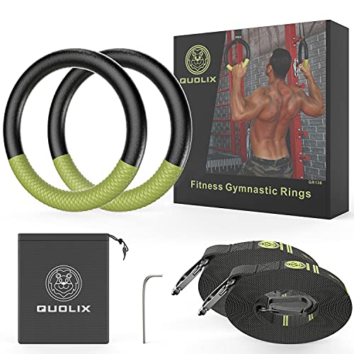 Gymnastic Rings with Adjustable Straps Buckle, Fitness Rings Suspension Trainer System for Exercise, Non-Slip Silicone Gym Rings Set for Home, Calisthenics, Workout, Training, Crossfit, Pull up Rings