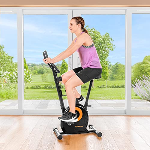 METIS Home Fitness Exercise Bikes - Beginner or Advanced Options | 8 Resistance Levels & 6 Performance Measurements | Gym Equipment For Home Use | Adjustable Seat (Calobra (Beginner))