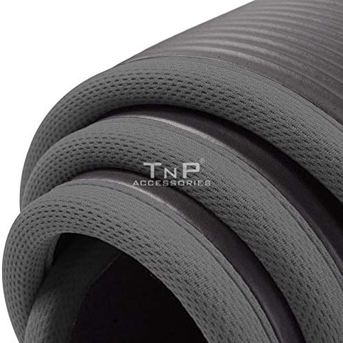 TNP Accessories Yoga Mat Large Thick Pilates Exercise Gym Floor Non Slip Camping NBR Mats Outdoor Sleeping Non Slip Crash Mat (Dark Grey Trim)