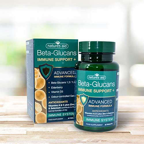 Natures Aid Beta-Glucans Immune Support + 90 Tablets (Award-winning Formula, with Beta Glucans (1,3/1,6), Elderberry, Vitamin D3 and Odour-controlled Garlic, Vegan Society Approved, Made in the UK) - Gym Store