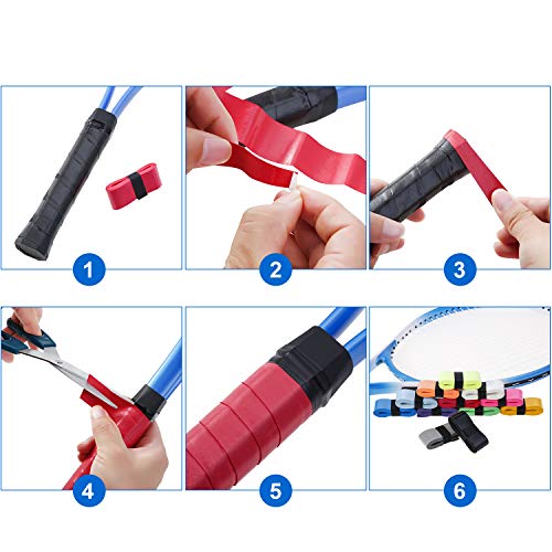Jovitec Tennis Badminton Rackets Grips Overgrips Tape for Anti-slip and Absorbent Grip, Multicolor (12 Pieces, Color B)