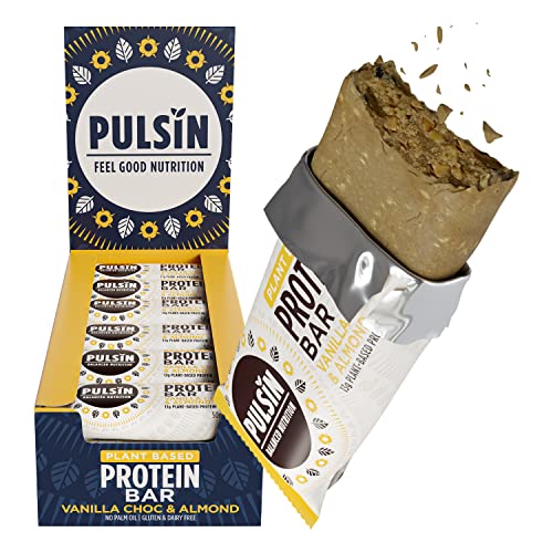 Pulsin - Vanilla Choc Chip Vegan Protein Bars - 18 x 50g - 13.4g Protein, 5g Fibre, 238 Kcal Per Serving - Gluten Free, Plant Based, Palm Oil Free & Dairy Free Snack Bar