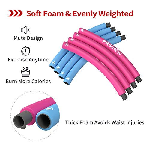PROIRON Hula Hoop Weighted Fitness Exercise Hula Hoops for Adults Children Beginners Foam Padded 1.2kg 73-98cm Wide (Blue - Pink) Sports Detachable Hula Hoop
