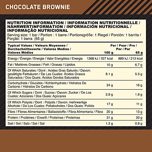 Optimum Nutrition ON Crispy Protein Bars, Chocolate Brownie Flavour, 10 x 65g