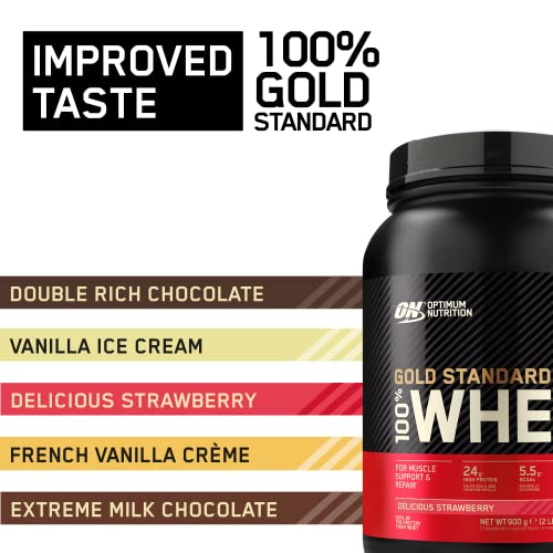 Optimum Nutrition Gold Standard Whey Protein Powder, Delicious Strawberry, 30 Servings, 900g