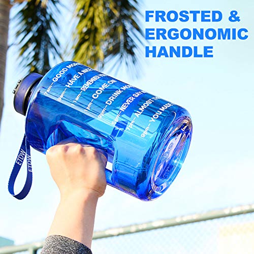 ETDW Gallon Water Bottle BPA Free, 74oz Motivational Large Water Bottle with Time Marker Leak Proof Gym Bottle Jug with Handle for Outdoor Activity BLUE
