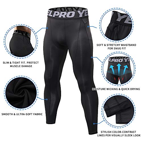 Yuerlian Men's Running Leggings, Cool Dry Gym Tights for Men, Compression Base Layer Sport Pants