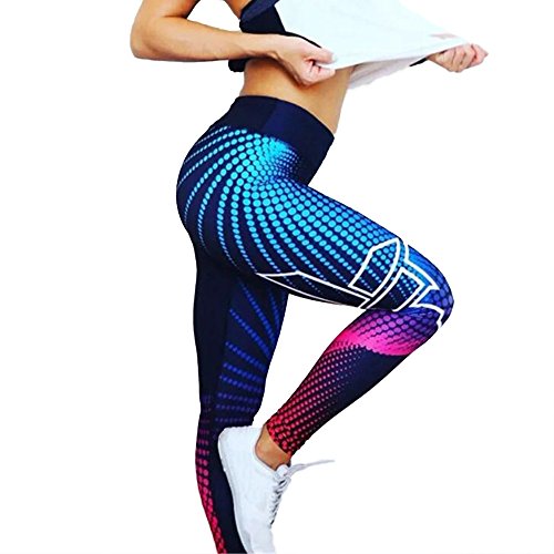 FITTOO Women's 3D Digital Print High Waist Skinny Push Up Leggings Fitness Yoga Pants, Linellae, L