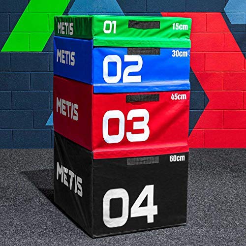 METIS Plyometric Jump Box | Stackable Plyo Box Set - Home & Gym Fitness Equipment | Premium Soft Foam Exercise Step & Box Jump | 15cm/30cm/45cm/60cm/Full Set (30cm (Blue))