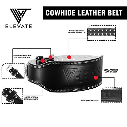 Genuine Leather Weight Lifting Gym Belt Providing Back & Core Support For Peak Performance In Bodybuilding Crossfit Powerlifting Functional Heavy Strongman Strength Training + FREE Straps