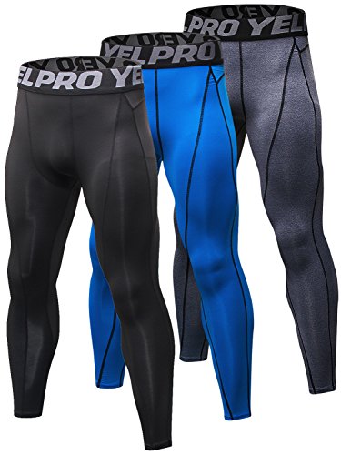 Yuerlian 3 Pack Mens Compression Leggings Cool Dry Sport Pants Running Gym Tights