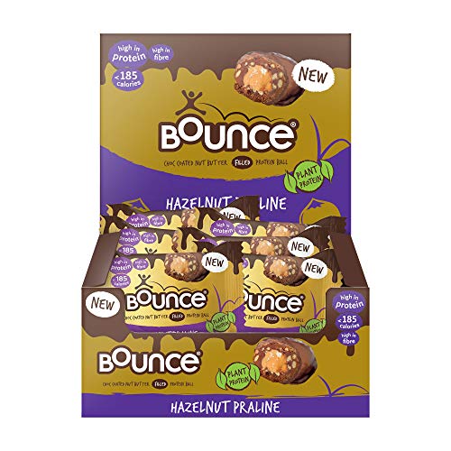 Bounce Hazelnut Praline Plant Protein Balls, Coated in Smooth Dark Chocolate, 12 x 40g Individual Vegan Protein Balls - Gym Store