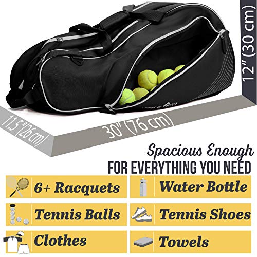 Athletico 6 Racquet Tennis Bag | Padded to Protect Rackets & Lightweight | Professional or Beginner Tennis Players | Unisex Design for Men, Women, Youth and Adults (Black)