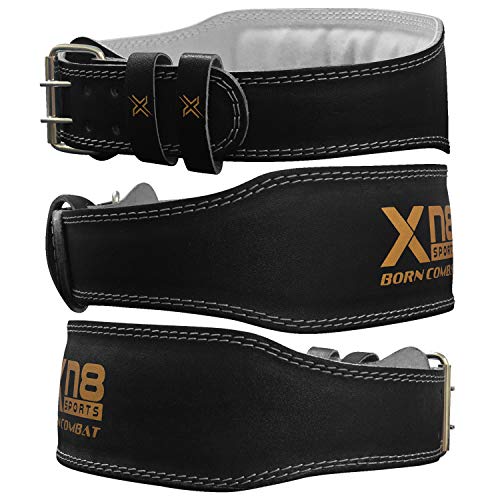 Xn8 Gym Weight Lifting Belt 4 inch Padded Lumbar Back Support Leather Adjustable Belt for Deadlifts-Squats Exercise-Bodybuilding-Powerlifting-Gym Workout and Training L