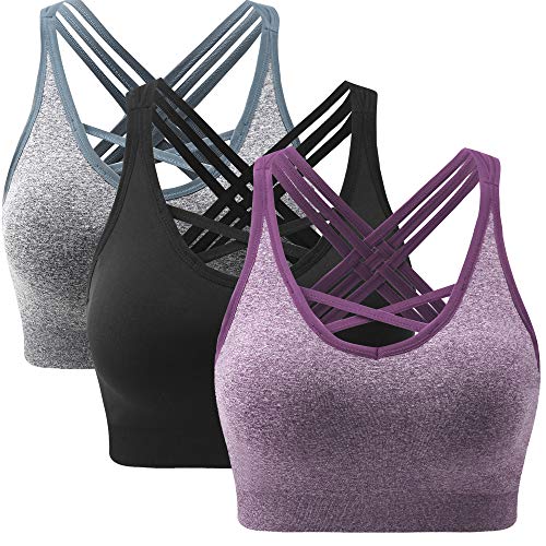 ANGOOL Padded Sports Bra Wirefree Mid Impact Yoga Bras Unique Cross Back Strappy for Gym Yoga - Gym Store