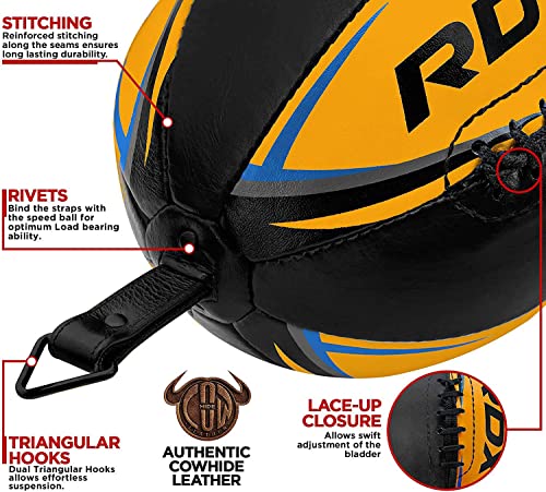 RDX Double End Speed Ball Leather Boxing Speed Bag MMA Dodge Ball Punching Training Floor to Ceiling Rope Workout