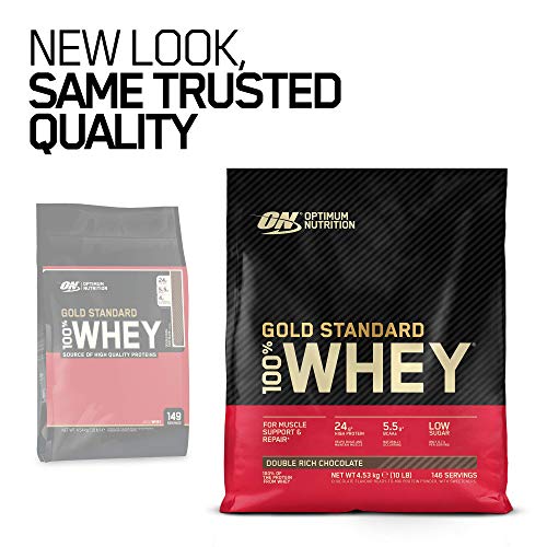 Optimum Nutrition Gold Standard Whey Protein, Muscle Building Powder With Naturally Occurring Glutamine and Amino Acids, Double Rich Chocolate, 146 Servings, 4.53kg, Packaging May Vary