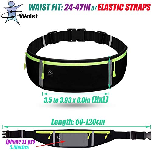 LocoJoy Best Comfortable Adjustable Running Belt with Reflective Strip that Fit All Phone Models and Fit All Waist Sizes for Running, Workouts, Outdoor Sports, Training Money Belt & More,Black
