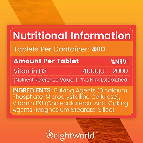 Vitamin D 4000IU High Strength - 400 Tablets (1+ Year Supply), Vitamin D3 Supplement That Contributes to The Normal Function of The Immune System (EFSA), VIT D Made in UK