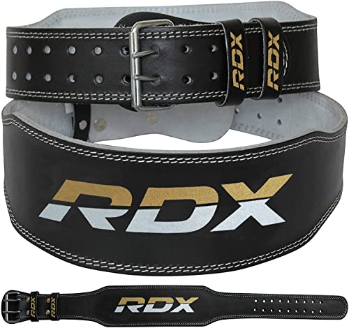 RDX Weight Lifting Belt Gym Fitness, Cowhide Leather, 4” Padded Lumbar Back Support, 10 Adjustable Holes, Powerlifting Bodybuilding Deadlifts Squats Exercise Workout, Men Strength Training Equipment - Gym Store