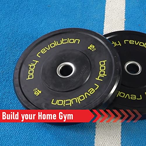 Body Revolution Olympic Bumper Plates - Rubber Coated Barbell Weight Plates - Strength Training Weight Lifting Equipment - Range from 5kg - 25kg