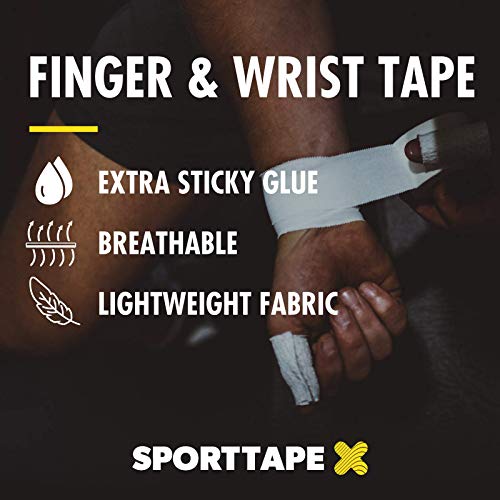 3 Rolls - SPORTTAPE Wrist & Finger Tape Zinc Oxide Strapping - 2.5cm x 10m - Boxing Tape, Hand & Wrist Wrap, Athletic Tape for Rugby, Football, Netball, Hockey