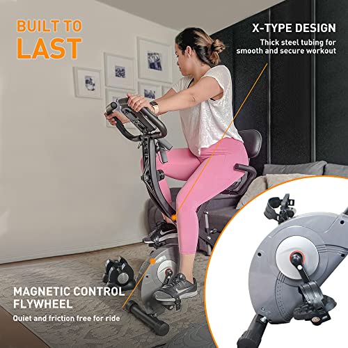 ATIVAFIT Exercise Bike Foldable Fitness Bike Magnetic Foldable Indoor Cycling Bike 3-In-1 Foldable Exercise Bike for Home Use with Resistance Bands Home Workout Exercise Equipment