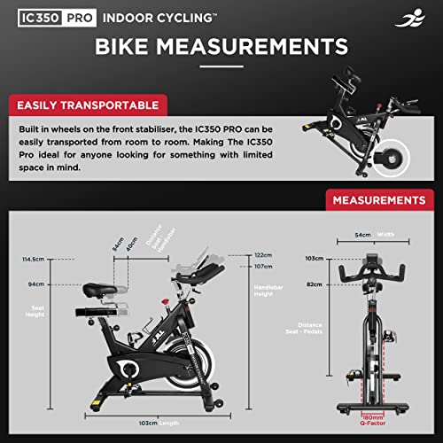 JLL® IC350 PRO Indoor Bike, Direct Belt Driven Exercise Bike For Home, Cycling Machine With Advanced Flywheel, Friction Resistance, Monitor, Heart Rate Sensors, 12 Months Domestic Warranty