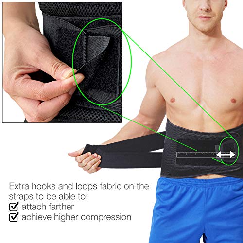 NeoTech Care Adjustable Compression Back Brace Lumbar Support Belt, Black, Size M