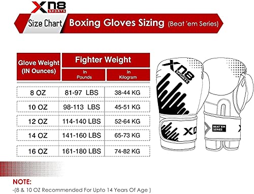 XN8 Boxing Gloves for Training Punch bag - MMA - Muay Thai - Fighting - Kickboxing - Sparring - Punching Mitts (Black, 10oz)