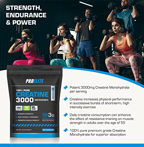 Creatine Monohydrate Tablets 3000mg - 360 Tablets Vegan NO FILLERS � NO Binder Optimum Muscle Growth, Increases Physical Performance, Pure Creatine, Amino Acids by PRO-ELITE