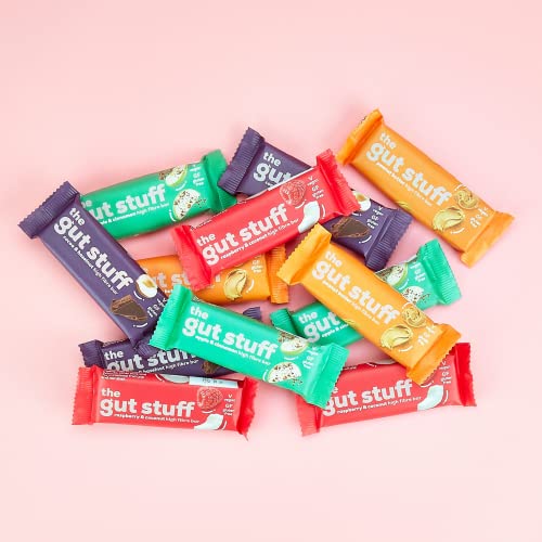 The Gut Stuff - Good Fibrations High Fibre Bars – Mixed Flavours – 12 x 35g Bar Box – Gut-Friendly, Gluten-Free, Vegan, Less Than 118 Calories per Bar