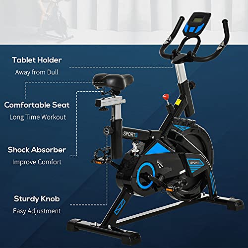 HOMCOM Stationary Exercise Bike 13KG Flywheel Indoor Cycling Bicycle Cardio Workout Trainer w/ Heart Pulse Sensor & LCD Monitor Adjustable Resistance Black - Gym Store