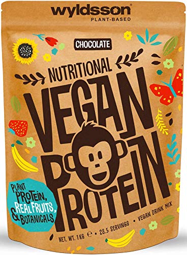 Vegan Protein Powders (28 Servings, 1kg) - All Natural Vegan Protein Shake High in Iron & Zinc with Fruits, Botanicals & Plant Based Protein Powder, Gluten Free, Dairy Free, Lactose Free (Chocolate)