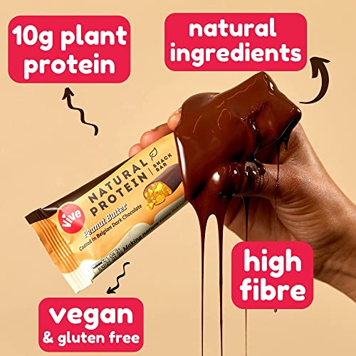 Vive Vegan Protein Bar, 100% Plant Based High Protein, Natural Sugar Chocolate Coated Snack - No Dairy & Gluten Free