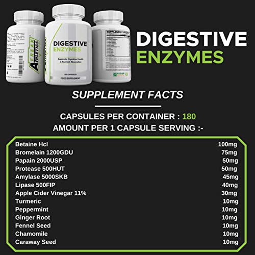 Digestive Enzyme Supplements - 180 Capsules Digestive Enzymes with Plant Based Ingredients - Supports Gut and Daily Digestive Health