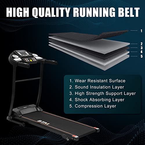 Electric Treadmill Folding Motorized Runing Jogging Walking Machine for Home use,Powerful 1.5HP Motor│Manual Incline│LED Display│Pulse Monitor Bluetooth APP,Cup Holder│12 Pre-Programs (Black)